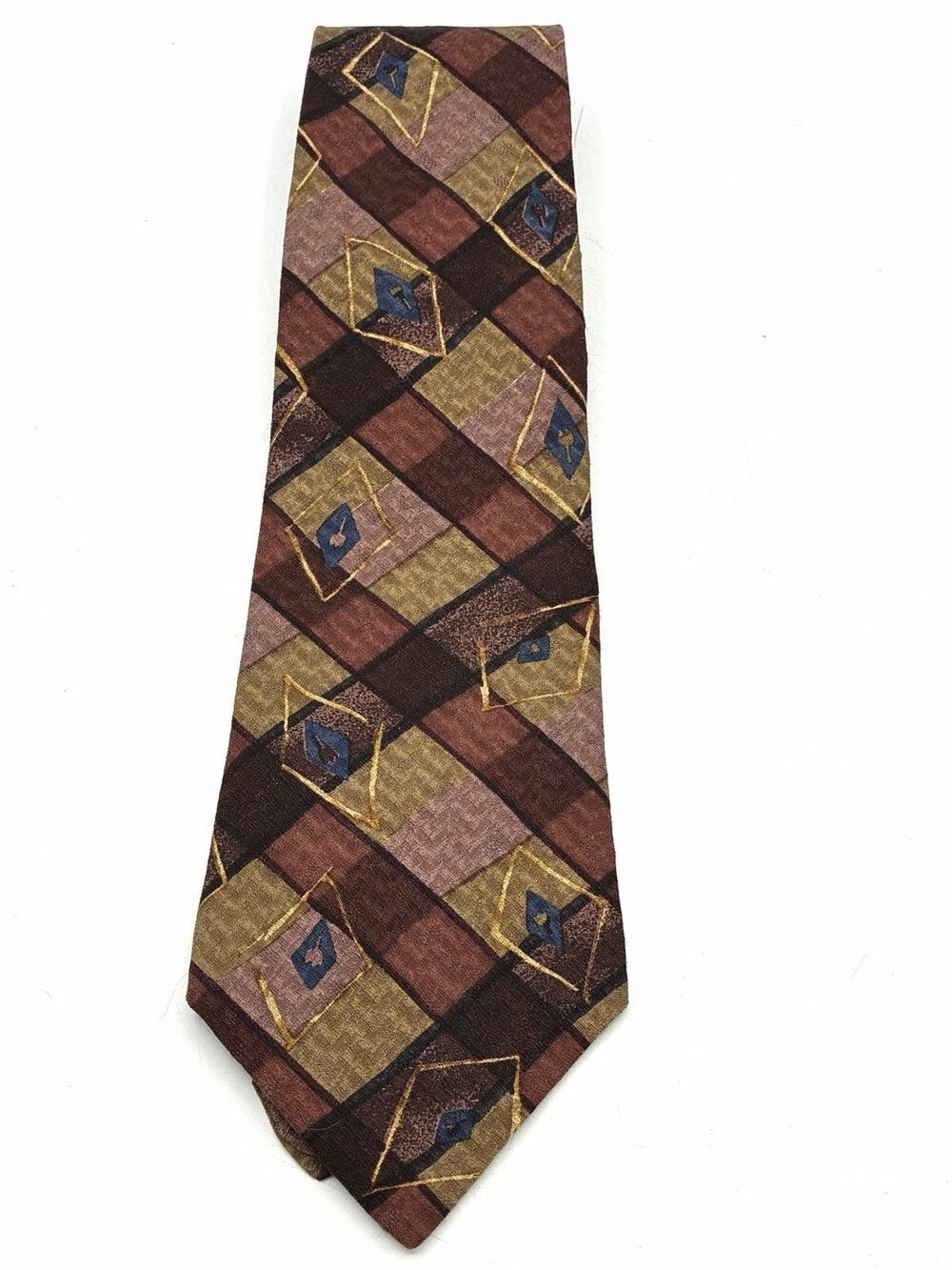 Vintage Bugatti Italian Silk Necktie Brown Geometric Abstract Mens Tie
